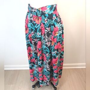 Vintage Worthington rayon tropical floral maxi zip up, flowy skirt. Sz 10.